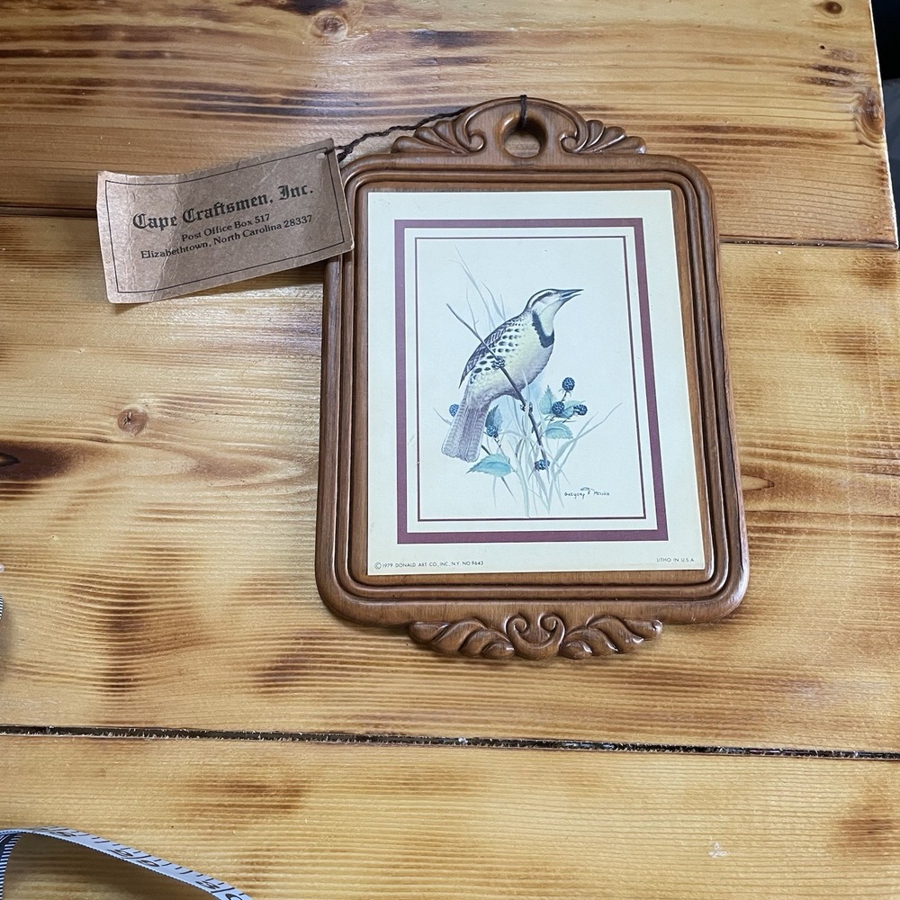Vintage Cape Craftsmen 1979 Bird Lithograph Art Print On Wood